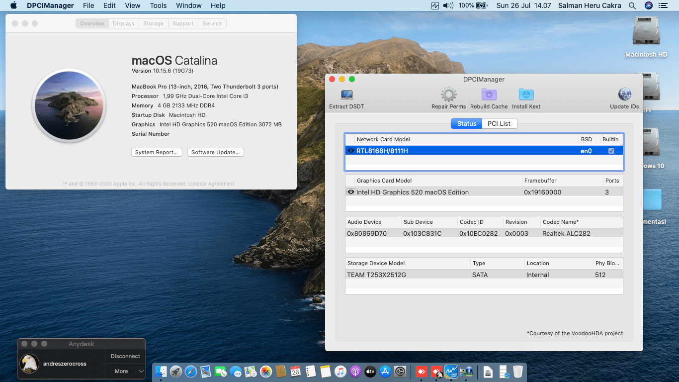 Succes Hackintosh macOS Catalina 10.15.6 Build 19G73 at HP Pavilion 14-BS705TU